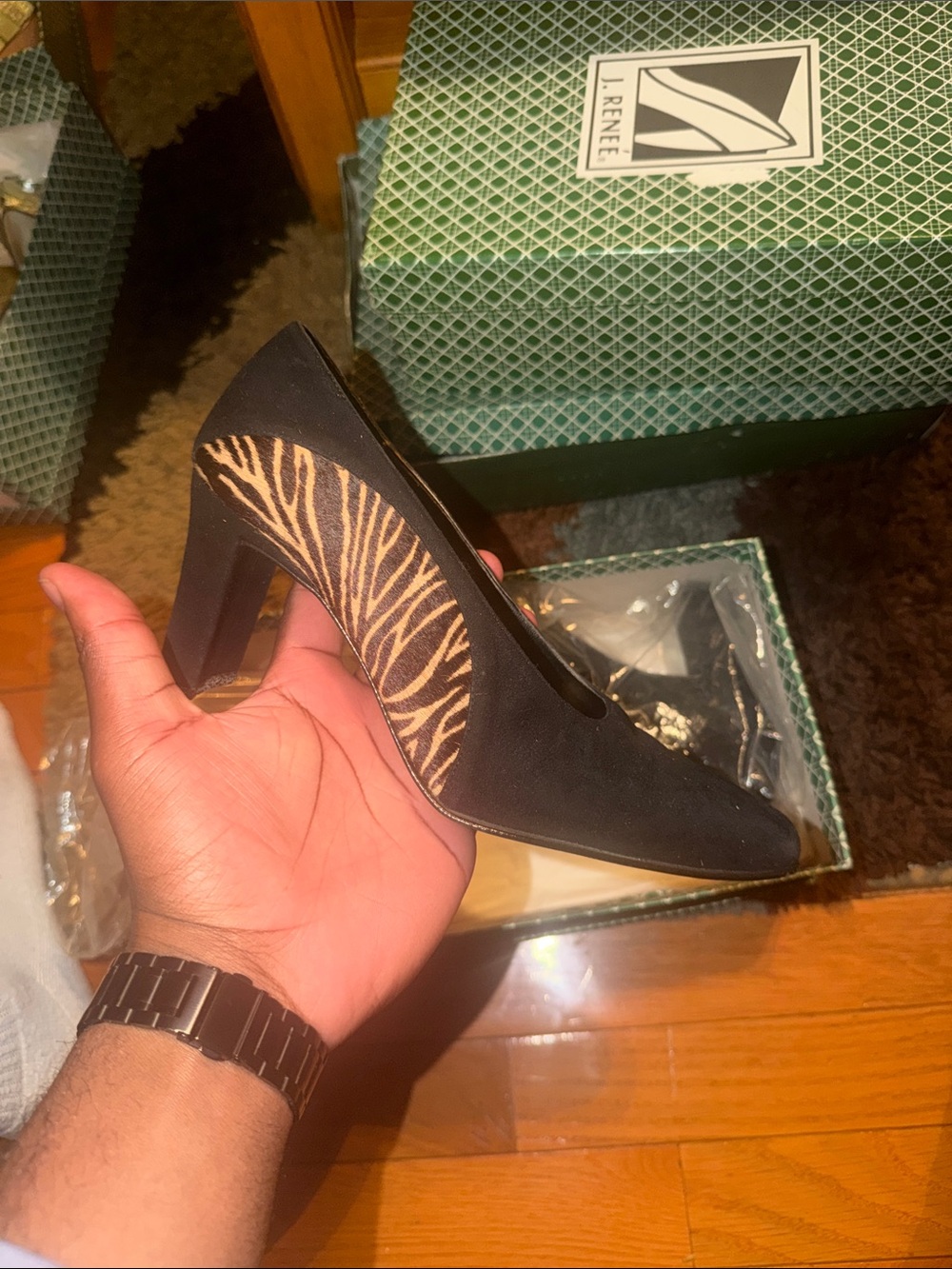 J.Renee Black Pump with Zebra-Print Accent